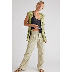 Free People Thin Line Straight Washed Mint Green Chino High Rise Pants Size 10